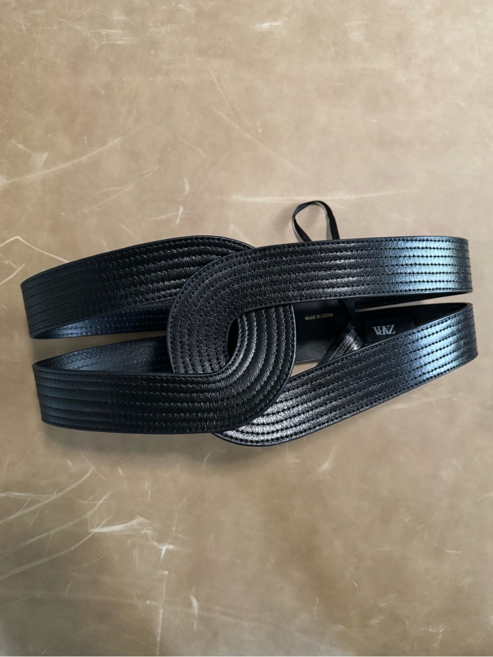 Zara Black Wide Textured Knot genuine leather Belt